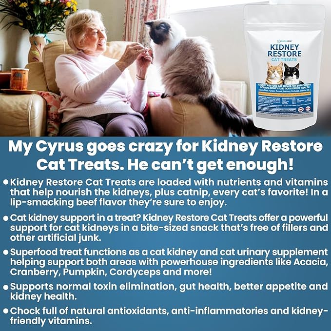 Kidney Restore Chicken Cat Treats for Kidney Support & Function. Feline Kidney Treats, Renal Cat Treats, Low Protein Treats for Kidney Diet Cat Food