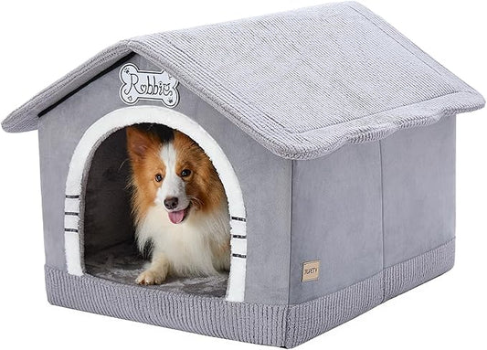 Jiupety Indoor Dog House with Frame, Large Dog Cave Bed, Insulated Cozy, Suitable for 25-60 lb, Large Plus (30"×26"×25"), Gray