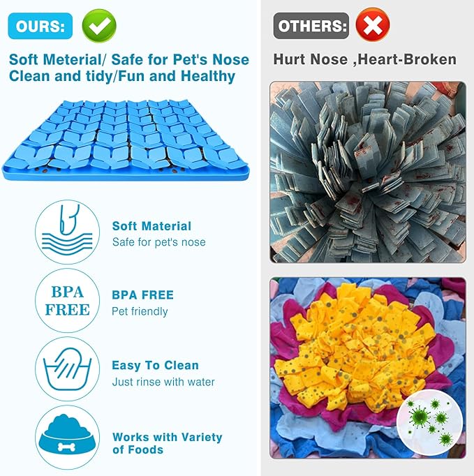 Snuffle Mat for Dogs,Premium Silicone Dog Food Mat 16“x16”Interactive Feed Game for Boredom,Encourages Natural Foraging Skills and Stress Relief for Large Dogs Smell Training Slow Feed Mat B