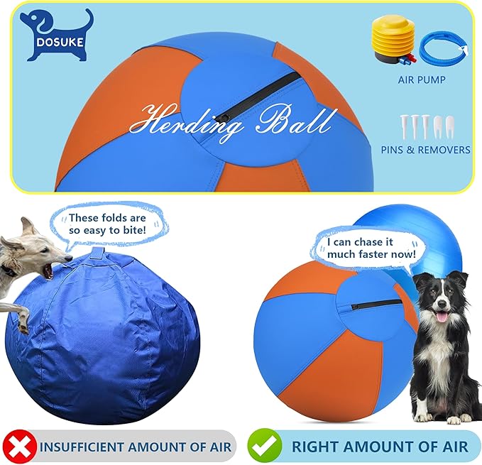 Herding Ball for Dogs and Horses - 25" Jolly Ball for Dogs, Agility Training Equipment, Herding for Australian/German Shepherd, Improved Bite-Resistant, Reinforced Sewing Dog Toys - Blue&Orange(New