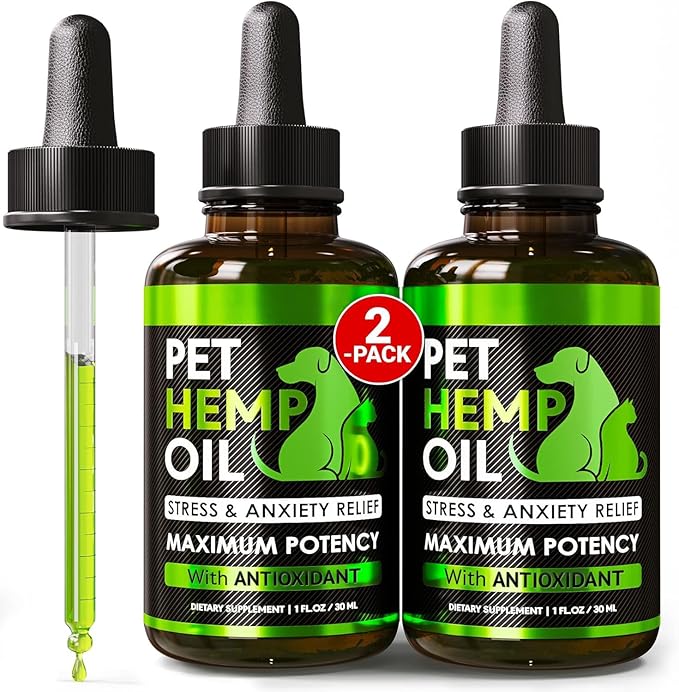 Hemp Oil for Dogs and Cats - Organic Hemp Oil Drops for Anxiety Relief, Stress,Pain, Calming, Sleep, Arthritis - Hip and Joint Support - Skin Health, Anti-Inflammatory - Omega 3-6-9 Pet Drops (2 Pack)