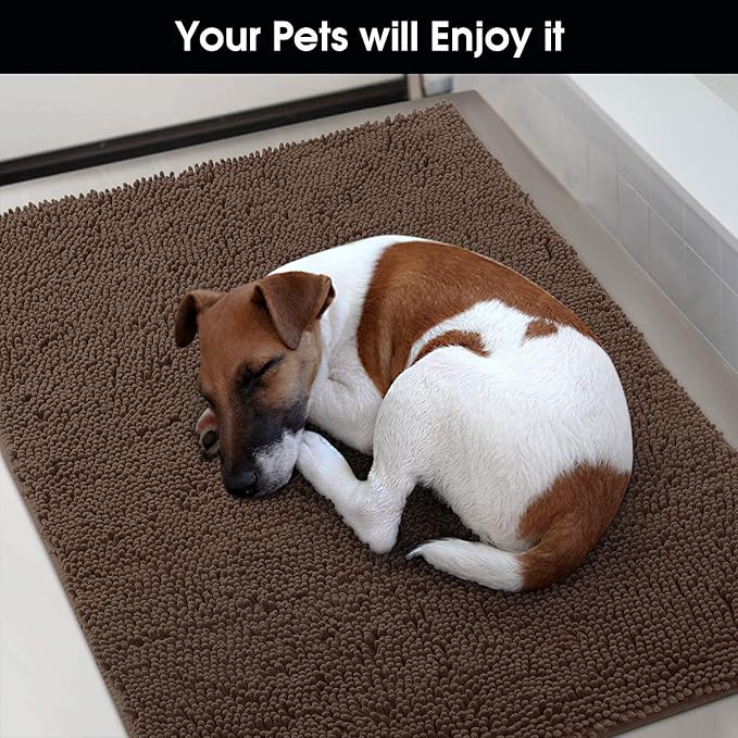 HOMEIDEAS Doormat Indoor Entrance, 48"x30", Highly Absorbent Chenille Muddy Dog Washable Non Slip Front Welcome Door Floor Mat for Entryway, Brown