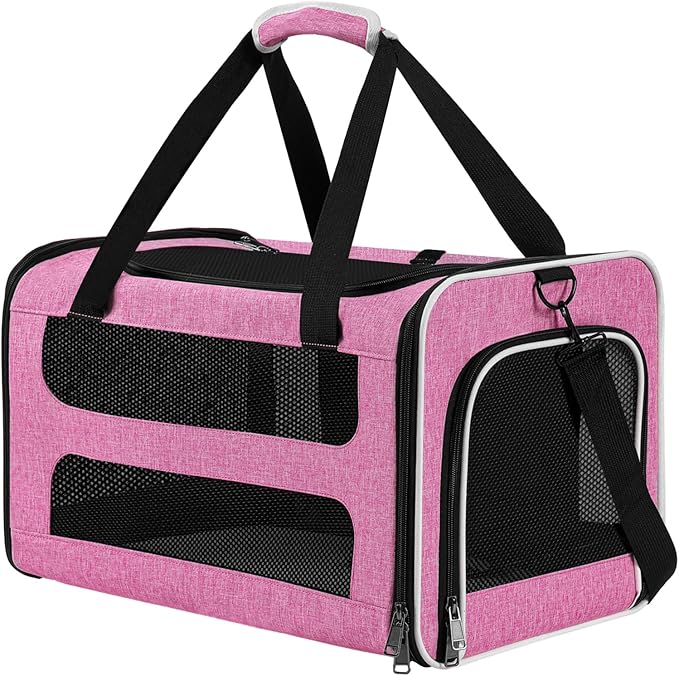 Cat Carrier Soft-Sided 18x11x11 Inch Travel Bag for Medium Cats Over 15lbs, Small Dog Carrier Crate Top Entry Breathable Mesh Puppy 12 Pounds, Pet Rabbit Carrying Cage Kennel Collapsible Pink