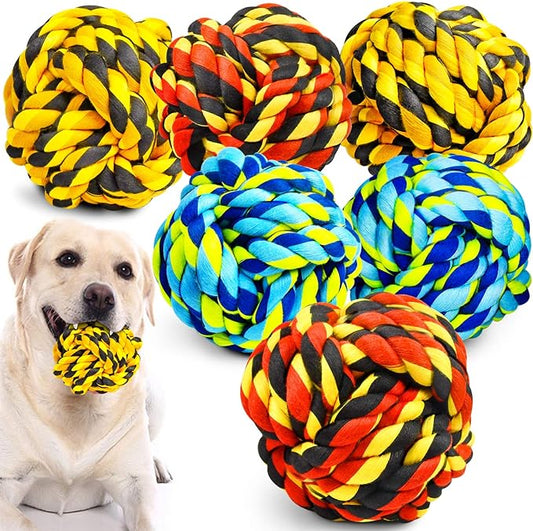 SHARLOVY Dog Toys for Aggressive Chewers, Dog Balls for Large Breeds, Heavy Duty Cotton Rope Chew Toys with Tough Twisted for Medium Breeds, 6 Pack Indestructible Chew Toys
