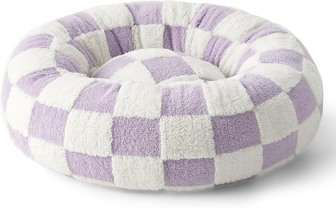 LE SURE Donut Small Dog Bed - Round Cat Beds for Indoor Cats Calming Pet Beds, Cute Modern Beds with Jacquard Shaggy Plush & Anti Slip Bottom, 23 Inch, Purple