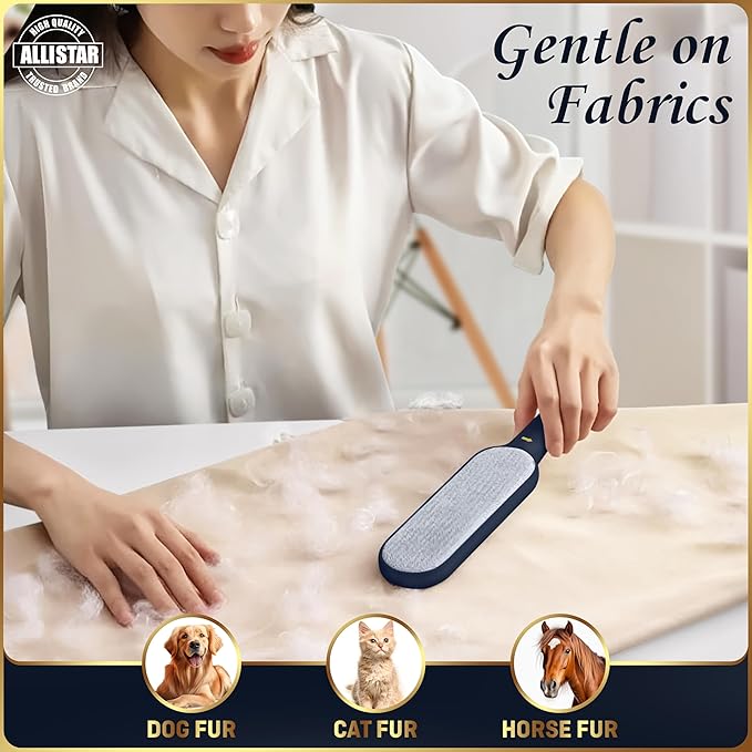 Lint Brush, Lint Remover, and Pet Hair Remover for Laundry, Clothes, Couches, Car Seats, Furniture and Fabric. Reusable Dog and Cat Fur Wizard Hair Removal Brush. ALLISTAR (Midnight Blue)