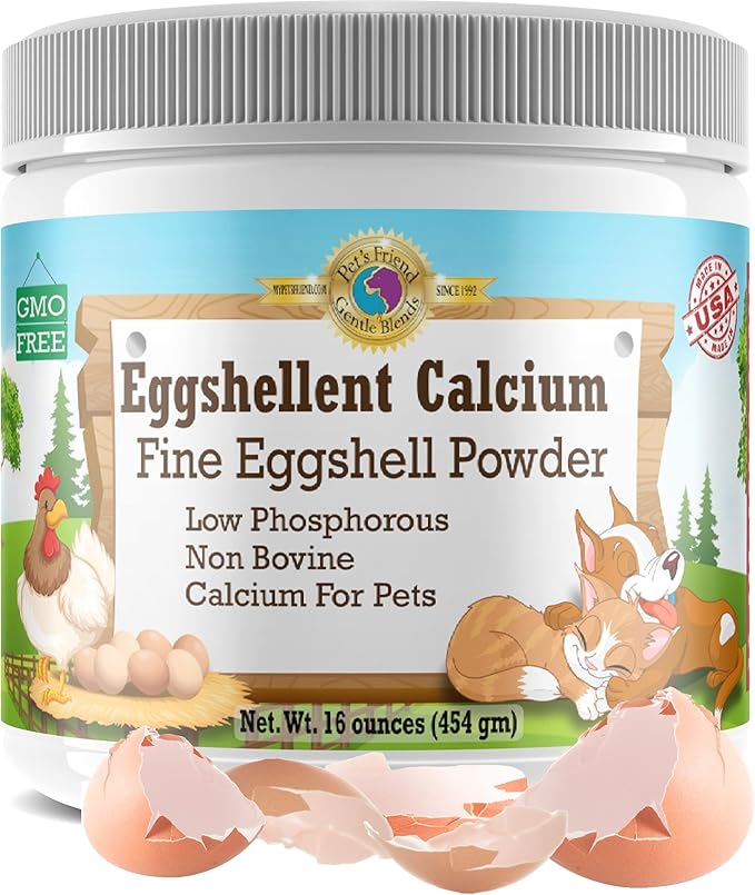 Calcium for Dogs and Cats - Fine Eggshell Powder - Strong Hip & Joint Supplement for Dogs and Cats- Dietary Supplement - No Additives - Pet's Friend Eggshellent Calcium 16oz