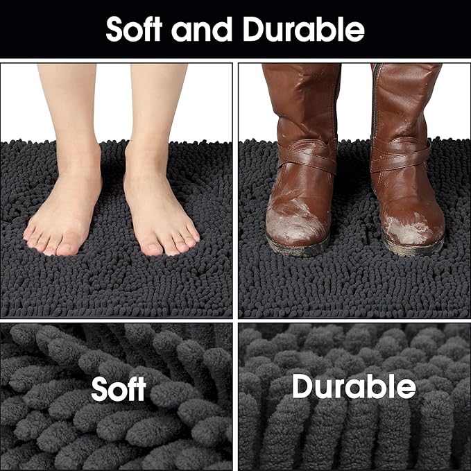 HOMEIDEAS Doormat Indoor Entrance, 36"x24", Highly Absorbent Chenille Muddy Dog Washable Non Slip Front Welcome Door Floor Mat for Entryway, Dark Gray