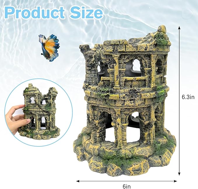 Hamiledyi Aquarium Antique Roman Column Ruins European Castle Stone Cave Decorations Fish Tank Artificial Resin Ornaments Large Landscaping for Betta Hide Play