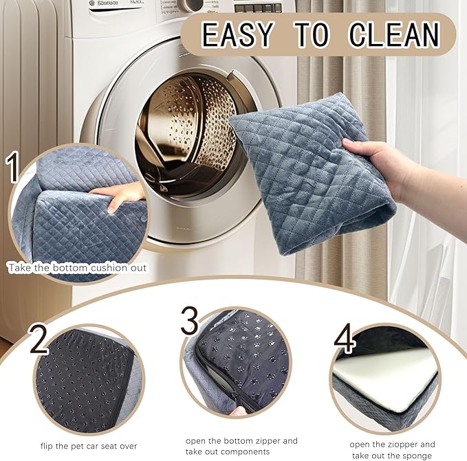 Small Medium Dog Car Seat Memory Foam Sponge Booster for Medium Dogs Under 35 lbs Ensure Comfort with Thick Cushion Detachable Washable Dog Bed Pet Car Seat with Storage Pockets for Toys Food