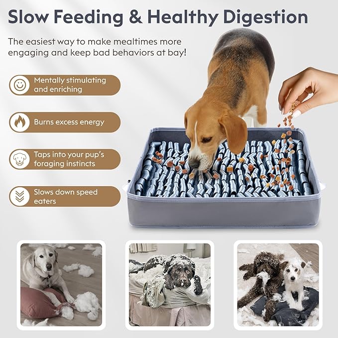 Snuffle Mat for Dogs, Dog Puzzle Mat, Interactive Dog Toys for Enrichment,Sniff Mats with Non-Slip Backing,Suitable for Breeds and Sizes of Dogs (Silver, 17" X 15")