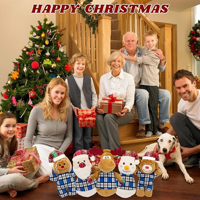 5pack Christmas Stuffed Plush Dog Interactive Dog Chew Toys for Small & Medium Dogs Durable Cute Animal Shape Squeaky for Puppy