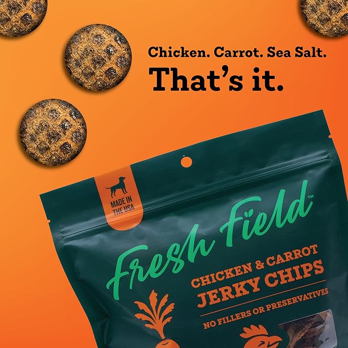 Fresh Field Chicken & Carrot Jerky Chips, 14 oz – All-Natural Dog Treats, USA Made, Supports Digestive & Immune Health