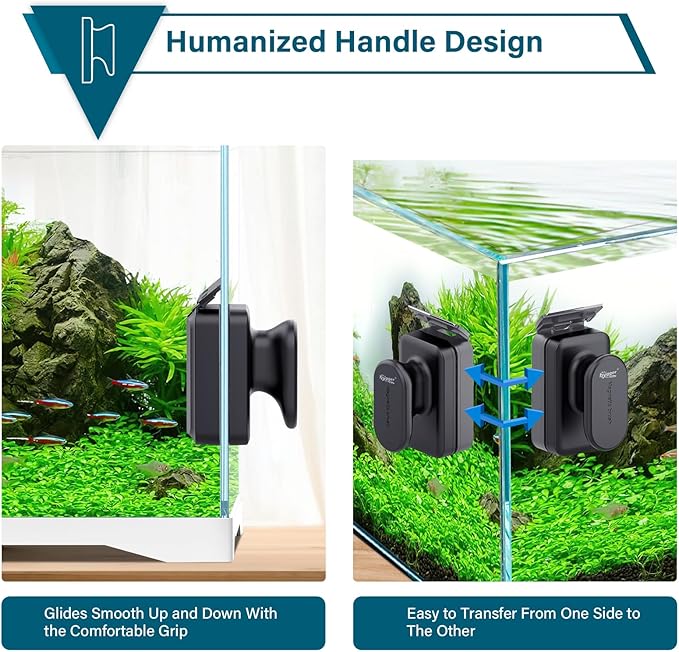 hygger Aquarium Magnetic Glass Clean Tool, Algae Scraper for Fish Tank Cleaning Magnet Floating Design Scrubbing Brush with Two Detachable Blade