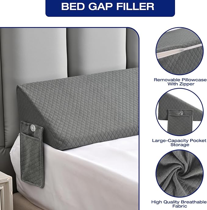 Full Bed Wedge Pillow for Headboard Gap Filler use Under Pillows for Sleep Apnea,After Surgery,Acid Reflux Relief,leg Swelling,Between Corner Wall and Mattress/Frame for Rent Home Bedroom Decor