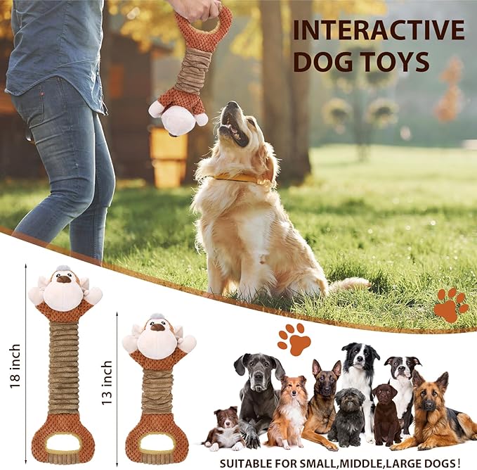 Squeaky Dog Toy with Crinkle Paper, Pull Interactive Plush Chew Toy for Puppies, Small, Medium, Large Dogs - Great for Tug of War and Teeth Cleaning