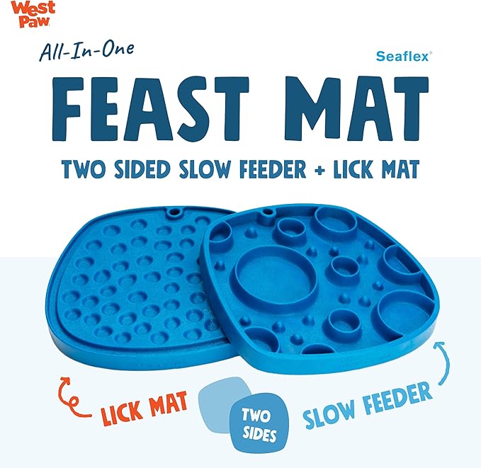 West Paw Seaflex Bubbles Feast Mat – All-in-One, Slow Feeder, Lick Mat – Encourages Foraging & Food Exploration - Engages Picky Eaters & Slow Feeding - Versatile – Easy to Clean, Non-Toxic - Marine