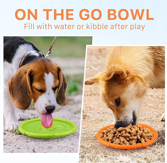 Prime Pets Dog Flying Disc, 2 Pack, 7 Inch, Durable Dog Toys, Nature Rubber Floating Flying Saucer for Water Pool Beach, Orange and Green