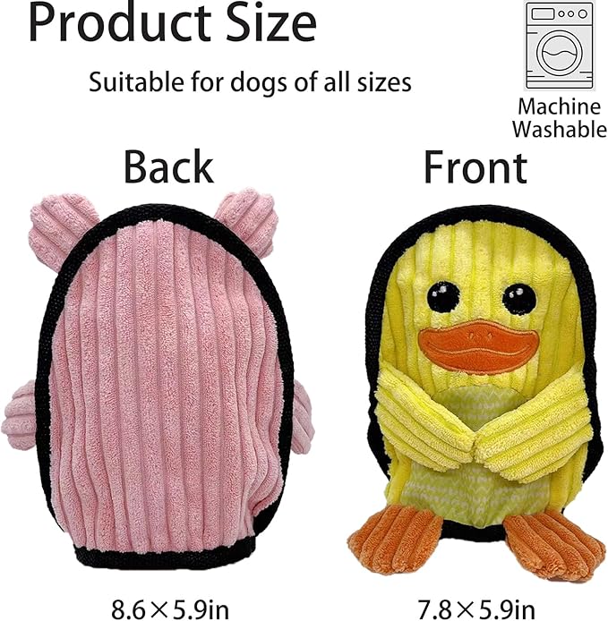 Squeaky Dog Toys 3 Pack, Soft and Tough Dog Plushes, No Stuffed Toy Sets, Durable Pet Chew Toys for Small, Medium and Large Dogs Interact and Reduce Boredom