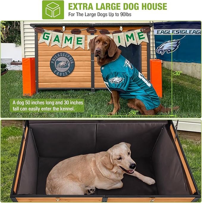 GUTINNEEN 59.1" Extra Large Dog House Outdoor Insulated for Winter with Durable Metal Fame, Brown