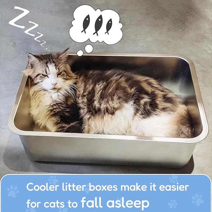 LIHONG Stainless Steel Cat Litter Box for Cat and Rabbit, Odor Control Litter Box Non Slip Rubber Feet. Odor Control, Non Stick, Never Bend 16" L x 12" W x 4" H