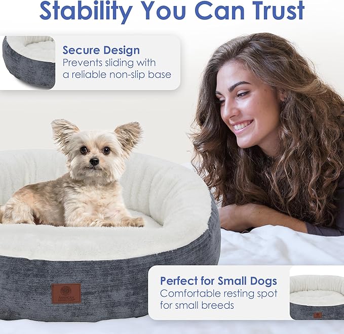 AMERICAN KENNEL CLUB 31" Mason Fabric Round Pet Bed - Stylish Washable Dog Bed with Non-Slip Bottom, Plush Sleeping Surface - for Cats, Large Breeds