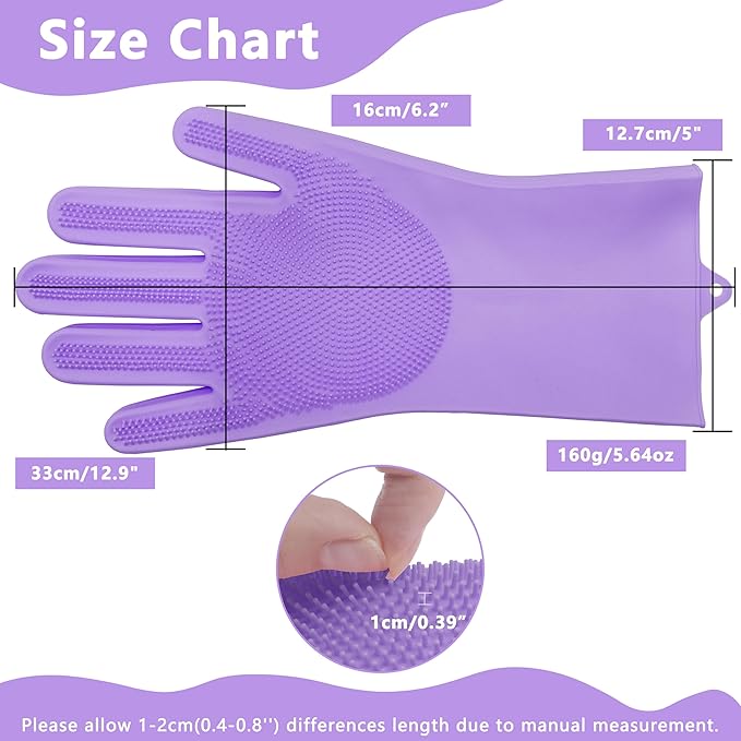 Pet Grooming Gloves—Heat Resistant Dog Washing Gloves with High-Density Teeth, Dog Bath Scrubber with Enhanced Five Finger Design, Silicone Gloves for Dogs and Cats Bathing, Massage (Purple)