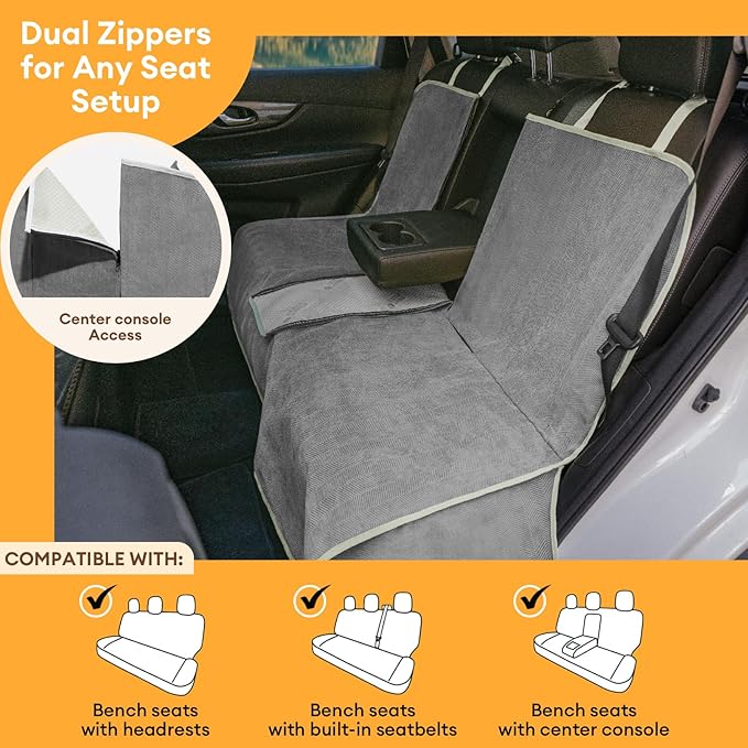 FUNNY FUZZY Dog Car Seat Cover for Back Seat, Waterproof, Scratchproof Car Seat Protector for Dogs Nonslip, Dog Back Seat Covers for Cars, Trucks and SUVs, Back Seat(18.1''W x 53''L×22" H)