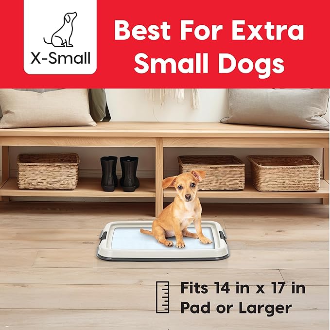 IRIS USA Pee Pad Holder - Extra-Small Sized Dog & Puppy Pee Pads, Secured Latches, Non-Skid Feet, High Polish Finish for Easy Cleaning, Leak Protection, Fits 14"x17" Pad Puppy & Toy Breeds, Dark Grey