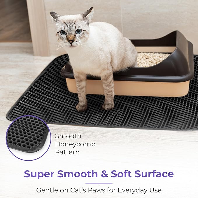 iPrimio Large Cat Litter Trapper Mat with Exclusive Urine/Waterproof Layer - Cat Litter Mat - Larger Holes with Urine Puppy Pad Option for Messy Cats - Soft on Paws and Light - 30" x 23" (Black) - 2pk