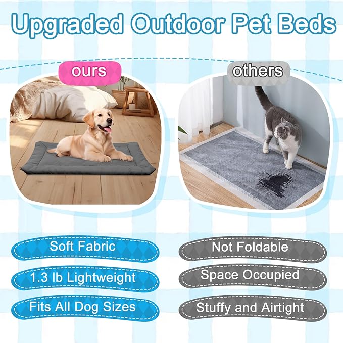 Foldable Waterproof Outdoor Dog Bed - Portable Roll Up Pet Mat for Patio, Crate & Travel, Pet Bed for Small to Medium Dogs, Indoor & Outdoor Use (Grey)