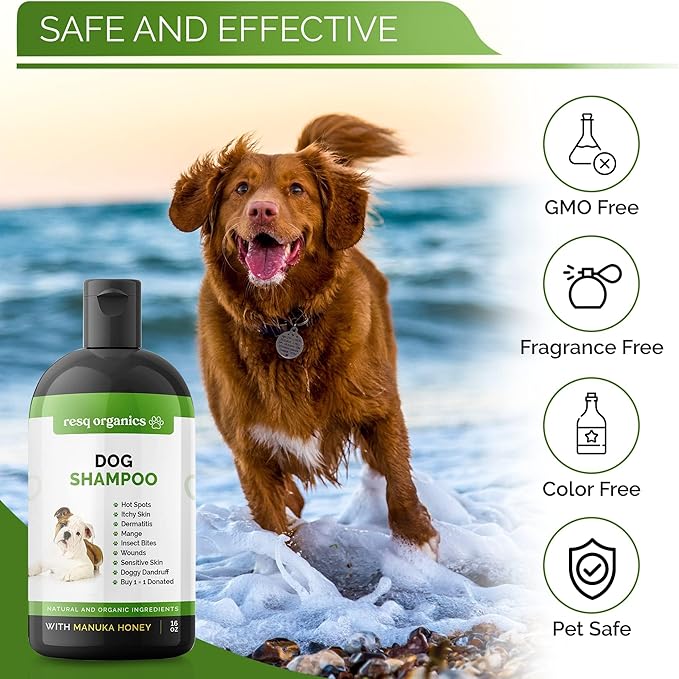 Hypoallergenic Dog Shampoo, Cleans and Soothes Dry Flakey Skin, Reduce Dandruff, Shedding, Calms Itching, Scratching, Organic Aloe & Manuka Honey Softens Fur Moisturizes and Deodorizes