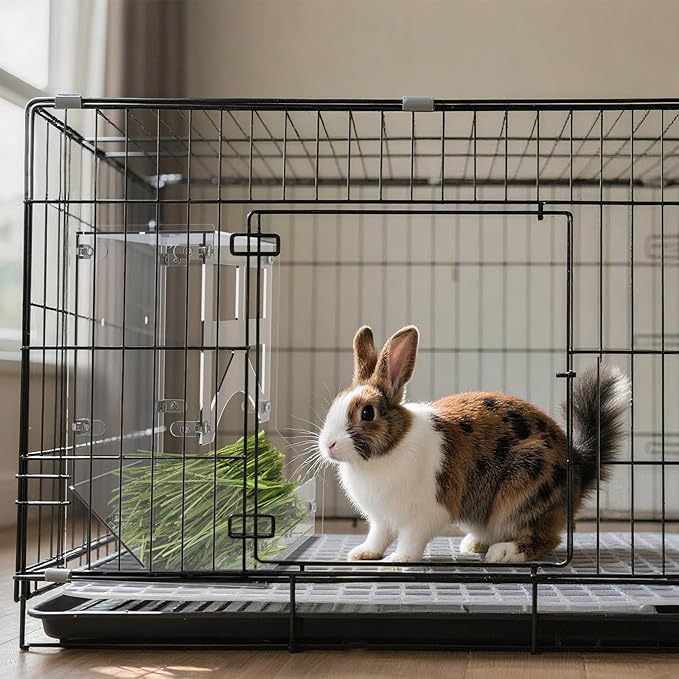 Acrylic Rabbit Hay Feeder with Lid, Transparent Hanging Food Dispenser Hay Feeder for Bunny Rabbits Guinea Pig Cage Chinchillas Hamsters Small Pets and Animals（Large