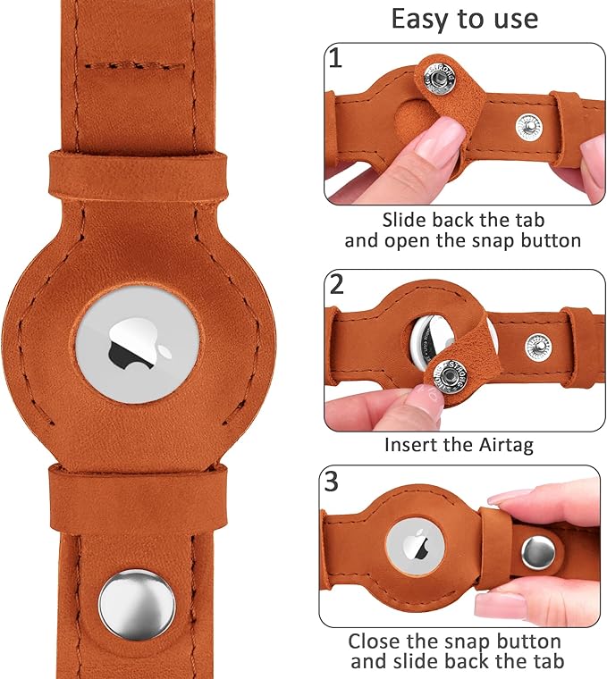 Leather Dog Collar with Airtag Holder - Apple AirTag Dog Collars - Soft Tracking Smart GPS Pet Collar for Small Medium Large Dogs Puppy (Brown, M, 12"-15" Neck Fit)