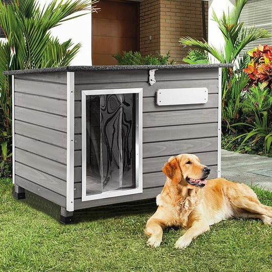 Large Dog House Outdoor Weatherproof Wooden Igloo Dog House with Raised Feet for Small to Large Dogs, Dog Houses Breed with Removable Floors, Waterproof House for Dogs Outside PET65