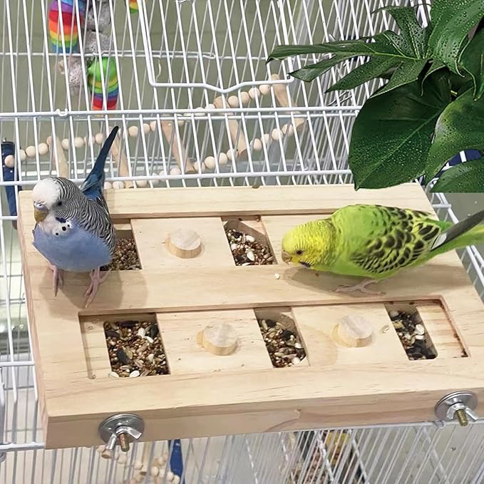 FlidRunest Extra-Large Wooden Bird Foraging Box Toy, Bird Puzzle Toy Seed Food Feeder, Enrichment Foraging Toy for Parrot, Parakeet, Cockatiel, Conure, Sun Conures, African Grey, Macaw