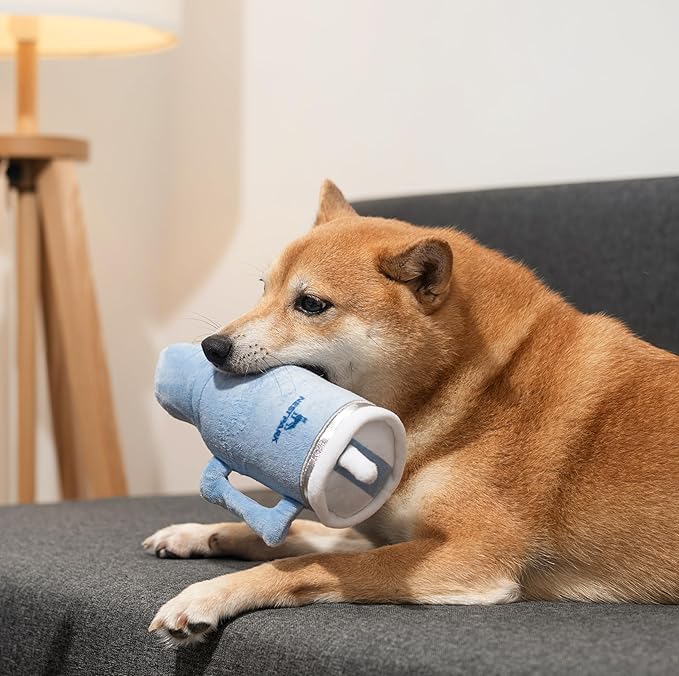 Tumbler Cup Funny Dog Toy - Parody Plush Squeaky Crinkle Dog Toy (Chambray Blue)