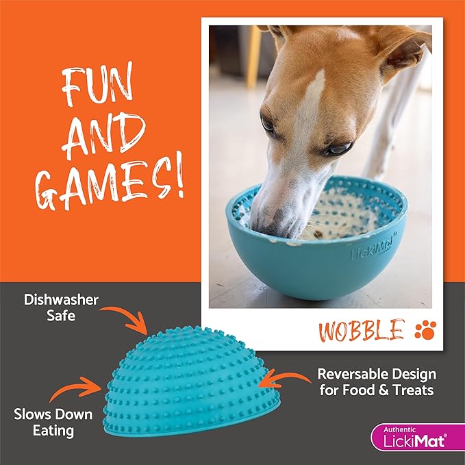 LICKIMAT Wobble, Dog Slow Feeder Bowl Lick Mat, Boredom Anxiety Reducer; Perfect for Food, Treats, Yogurt, or Peanut Butter. Fun Alternative to a Slow Feed Dog Bowl, Purple