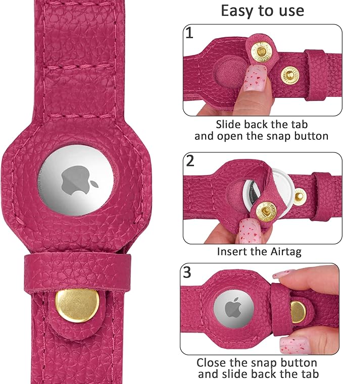 Leather Airtag Dog Collar - Soft Tracking Dog Collar with Apple AirTag Holder and Metal Buckle - Safety GPS Pet Collars for Small Medium Large Dogs Puppy Pink Red (Pink, XS, 9"-12" Neck Fit)