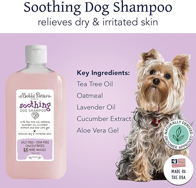 Bobbi Panter Soothing Dog Shampoo, Heals & Soothes Irritated Skin, Lavender Scent - 30:1 Concentrated Formula, Made in The USA, Trusted by Professional Groomers, 14 oz.