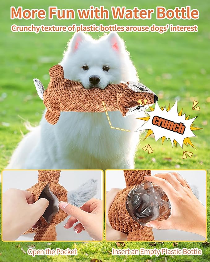 Dog Toys, Squeaky Plush No Stuffing Crinkle Dog Toy for Small Medium Large Dogs, Interactive Puppy Teething Water Bottle Dog Chew Toy