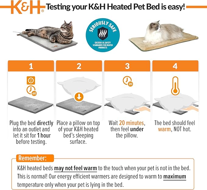K&H Pet Products Heated Cat Bed Pad for Indoor Cats, Thermo-Kitty Mat Calming Warm Pet Heating Pad for Inside Pets, Machine Washable, Waterproof Heater, Safety Listed - 12.5 X 25in Sage/Tan