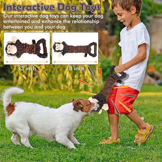 Plush Dog Toy with Crinkle Paper, Tug of War Pull Interactive Toys for Puppies to Large Dogs