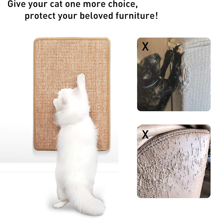 FUKUMARU Cat Scratcher Mat, 23.6 X 15.7 Inch Natural Sisal Cat Scratch Mats, Horizontal Cat Floor Scratching Pad Rug with Sticky Tapes, Protect Couch and Carpets