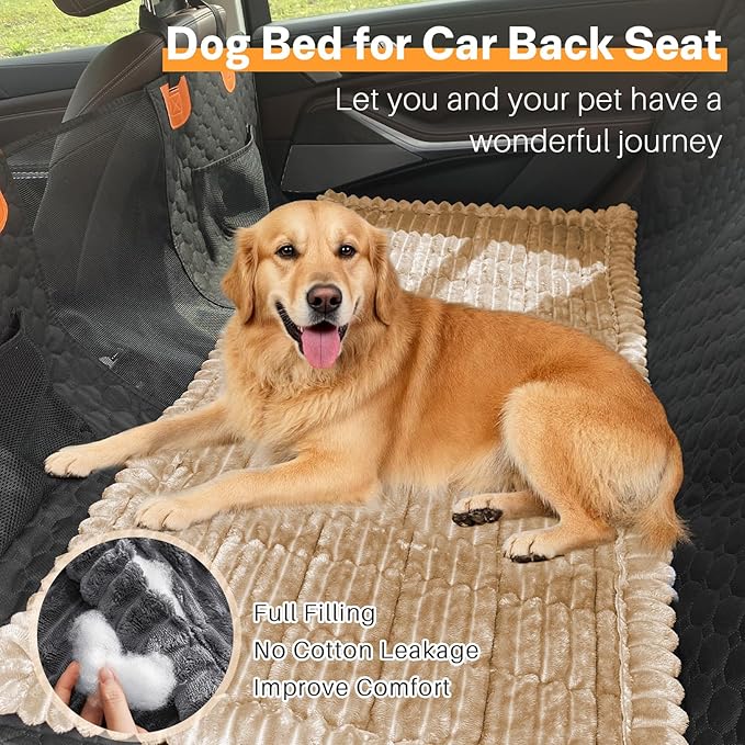 Dog Car Seat Cover for Back Seat, Dog Bed for Car, Fit for Backseat Extenders, Car Seat Protector, Nonslip Soft Durable for Cars Trucks and SUVs (Light Brown, 24.8"*54")
