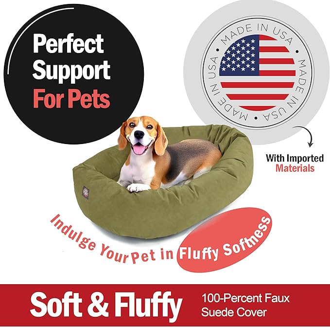 Majestic Pet 32 Inch Suede Shredded Memory Foam Mix Calming Medium Dog Bed Washable 32 x 23 x 7 (Inch) - Cozy Soft Round Donut Dog Bed with Spine for Head Support - Pet Bed Sage