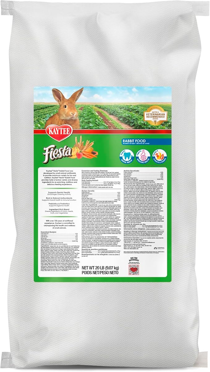 Kaytee Fiesta Rabbit Food, Nutritious and Fun Blend, Supports Dental Health and Digestion, 20 pounds