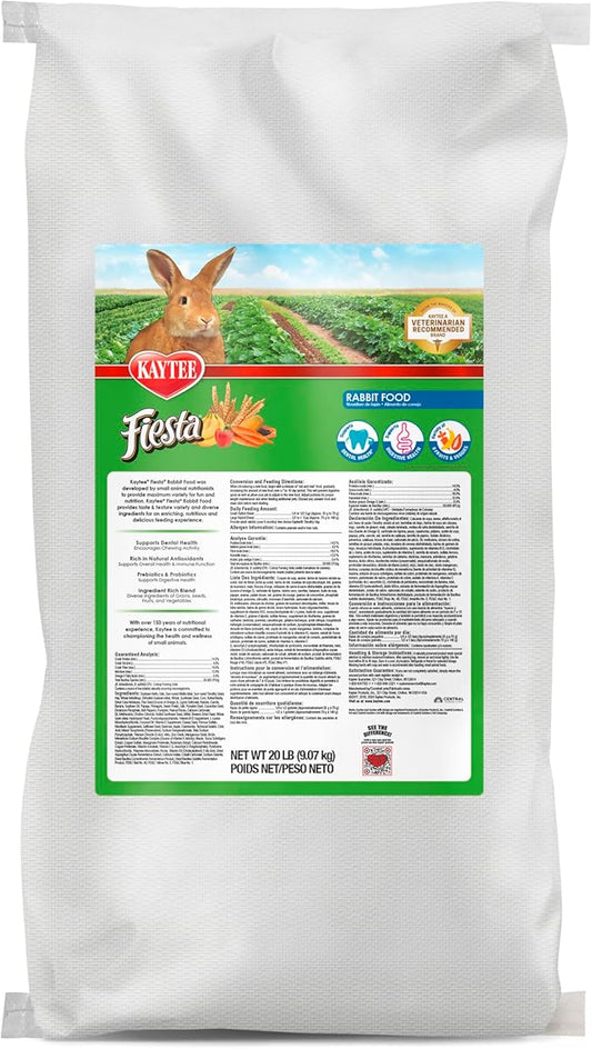 Kaytee Fiesta Rabbit Food, Nutritious and Fun Blend, Supports Dental Health and Digestion, 20 pounds
