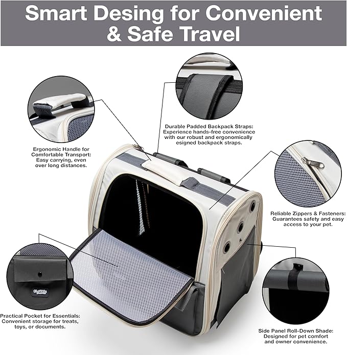 CMP – Cat Backpack Carrier – Airline Approved Dog Carrier for Small Dogs, Cats & Pets – Ventilated Backpack Pet Carrier for Travel, Hiking, Vet Trips – Soft Sided Puppy Carrier Bag with Padded Straps