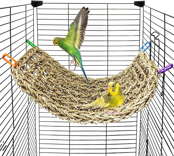Bird Seagrass Mat 16 × 7" Parrot Natural Grass Woven Net Hammock Parakeet Climbing Rope Ladder Mat Chew Toys Cage Accessories for Pigeon Cockatiel Conure Budgie Cockatoo Rat Hamster